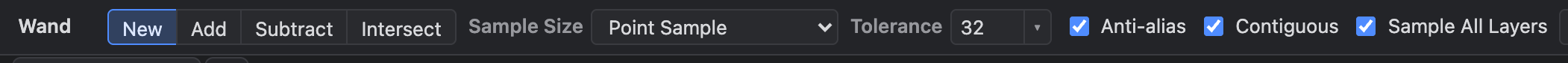The Magic Wand options bar with its Tolerance and Contiguous settings