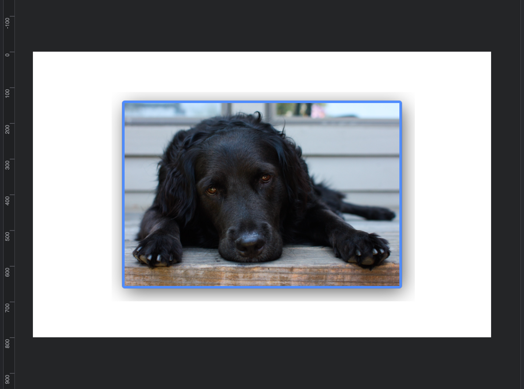 A photo layer with a Drop Shadow and a blue outside Stroke applied